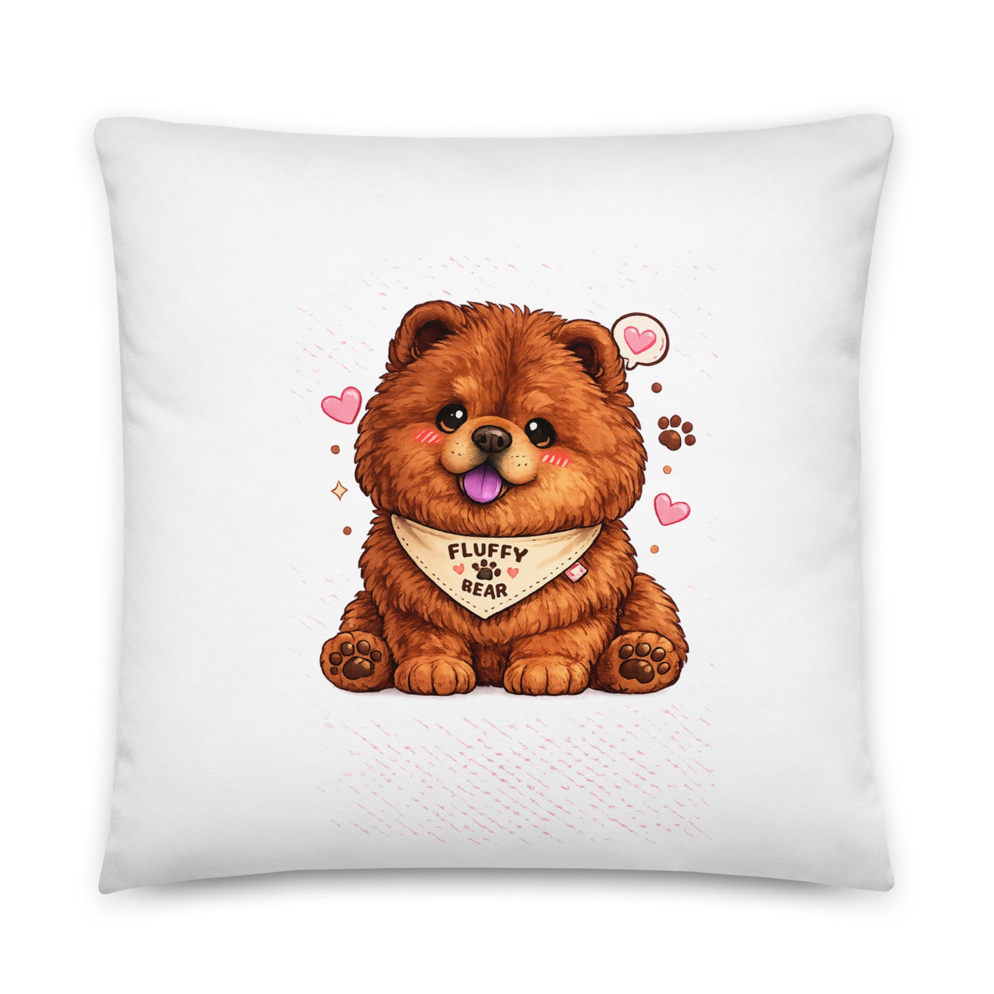 Coussin décoratif Chow Chow kawaii au design minimaliste, parfait pour une décoration cosy et moderne pour les amoureux des chiens.