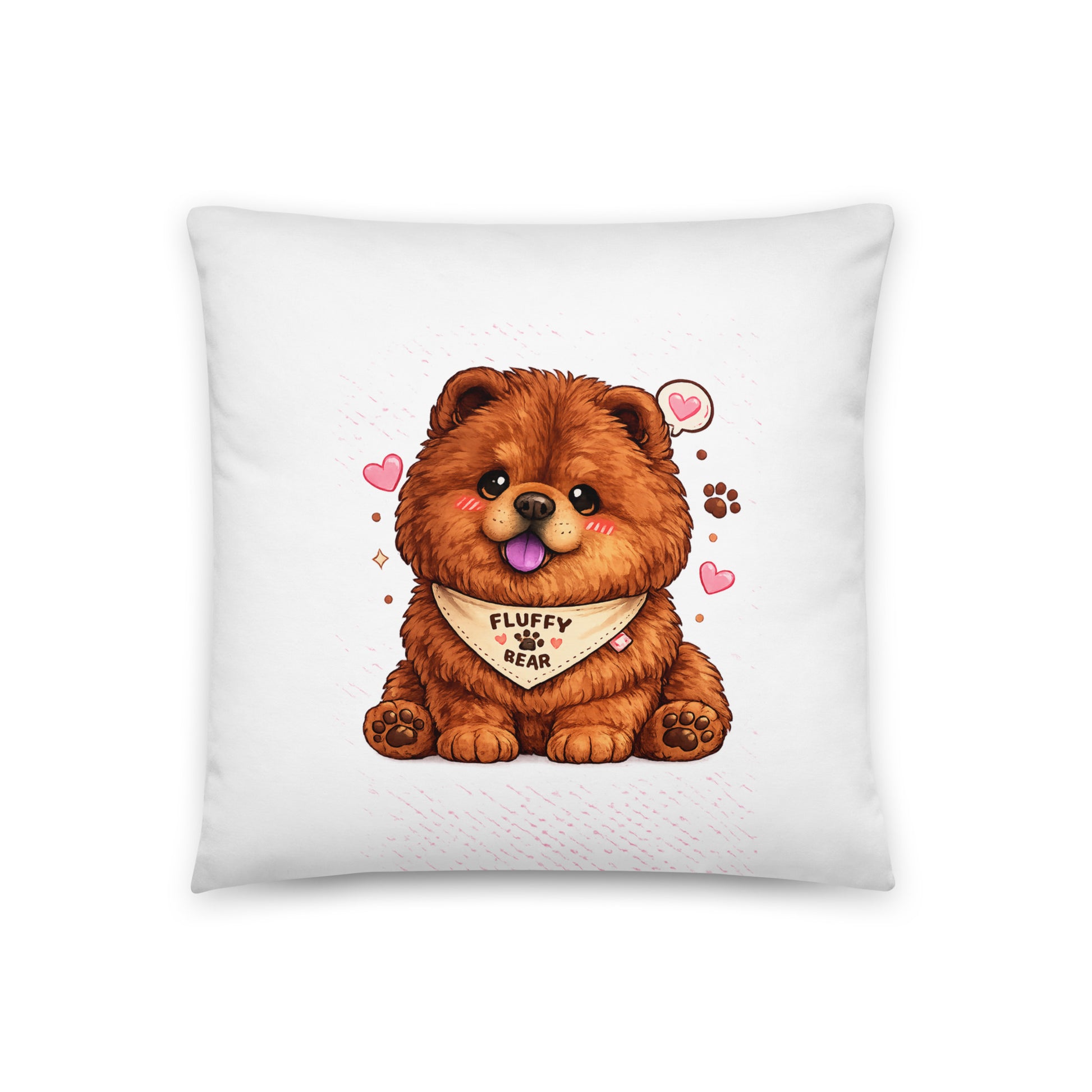 Coussin décoratif Chow Chow kawaii au design minimaliste, parfait pour une décoration cosy et moderne pour les amoureux des chiens.