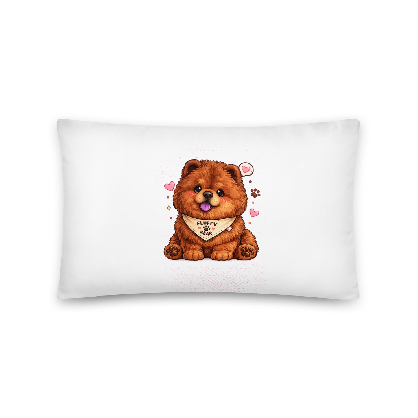 Coussin décoratif Chow Chow kawaii au design minimaliste, parfait pour une décoration cosy et moderne pour les amoureux des chiens.