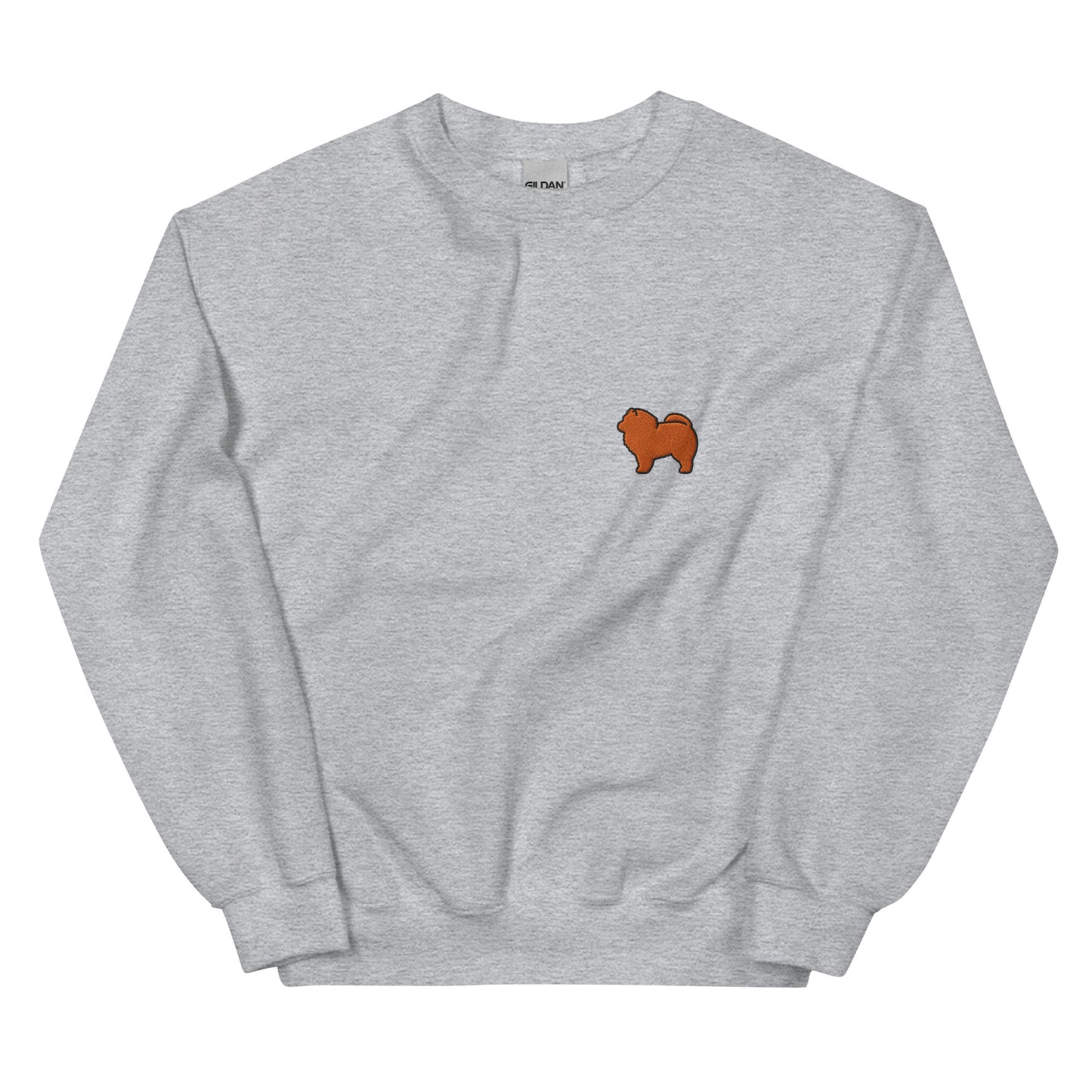 Sweatshirt gris unisexe avec illustration kawaii de chow chow fluffy sur le devant, coupe confortable et style décontracté pour un look cosy au quotidien.